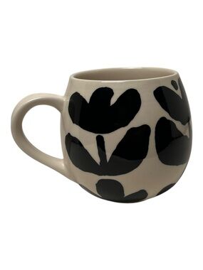 Indaba Bold Bloom Mug Ceramic Coffee Mug Farmhouse Black & White 14 Oz